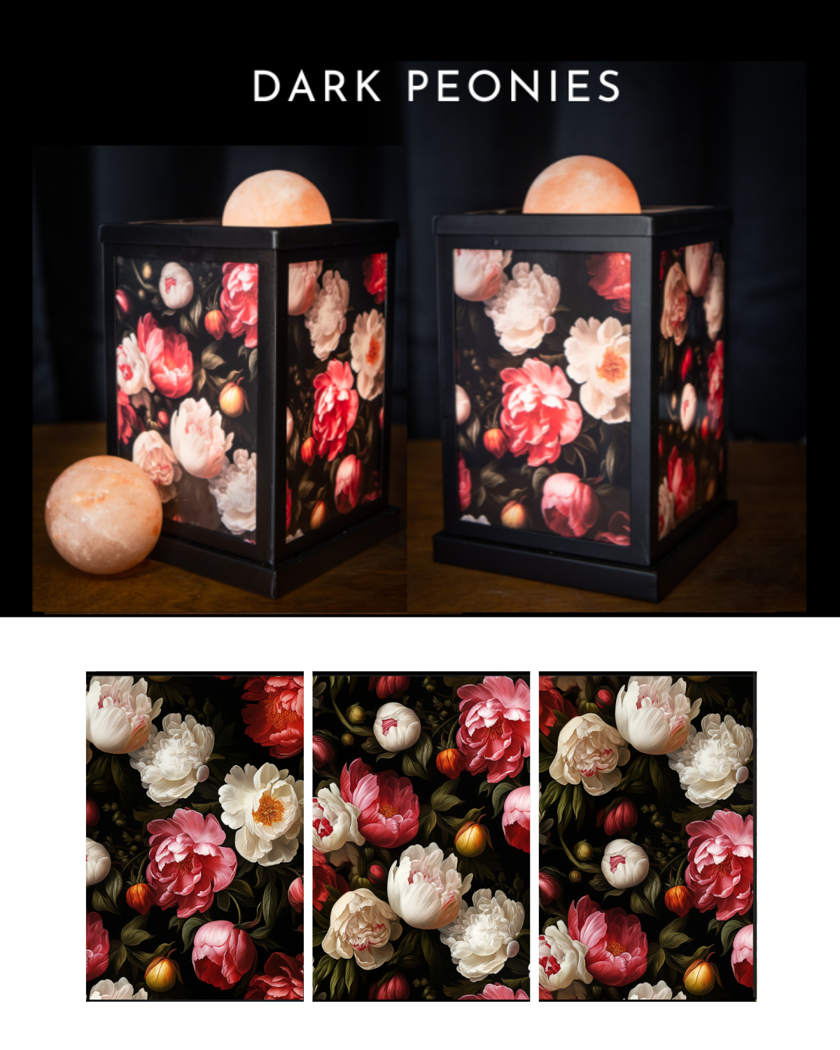 Dark Peonies - Himalayan Salt Therapy Lantern (with 2 massage balls)