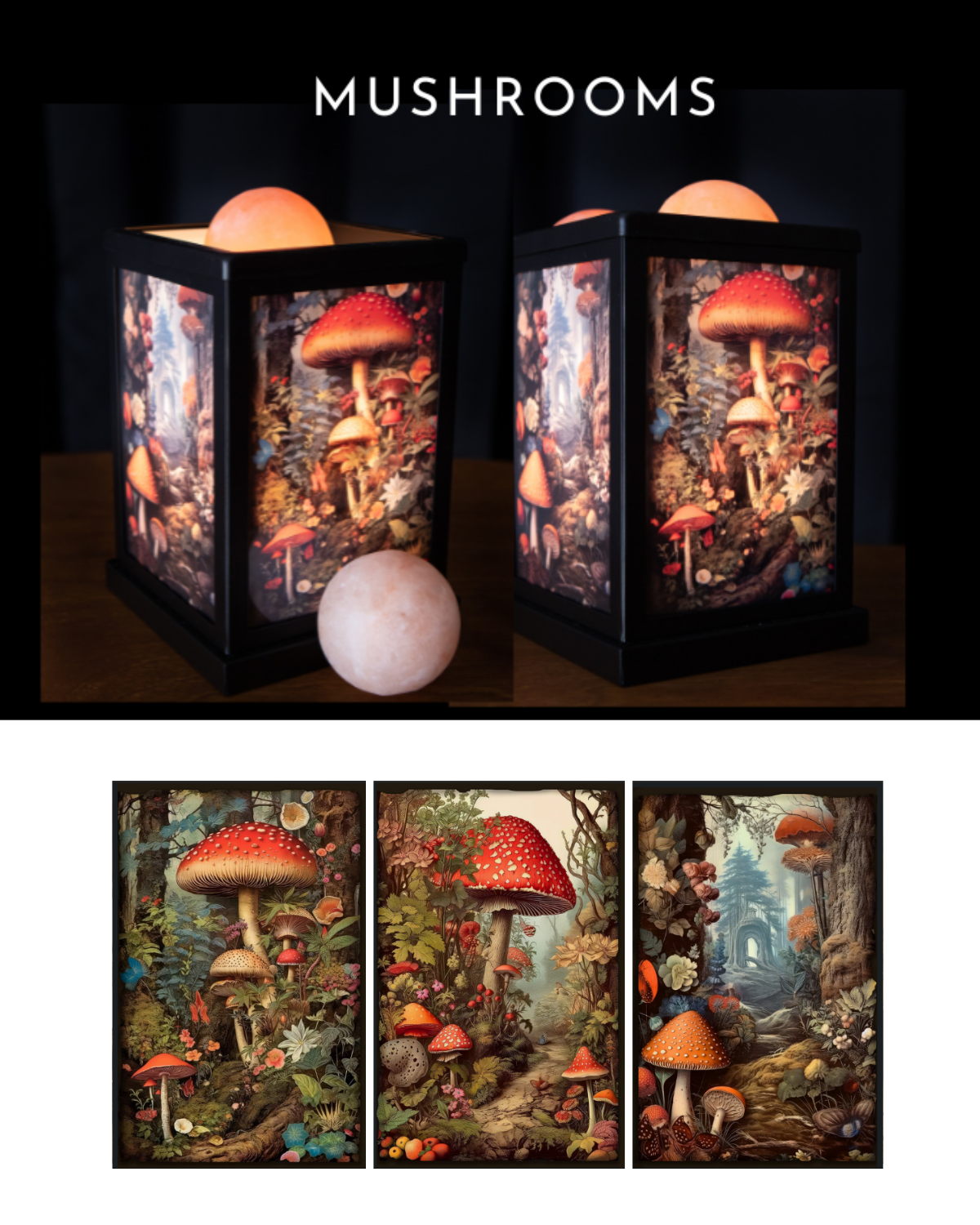 Mushrooms - Himalayan Salt Therapy Lantern (with 2 massage balls)