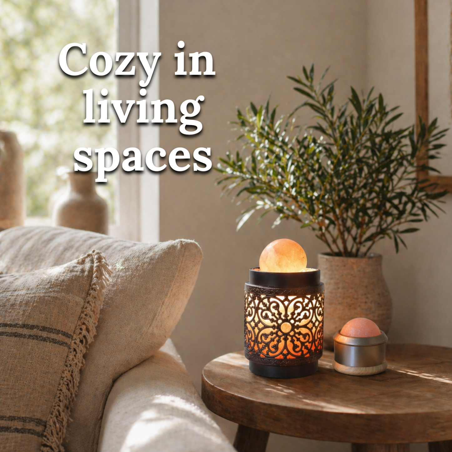 Himalayan Salt Therapy Lamp and Roller Ball Set- Burnished Bloom