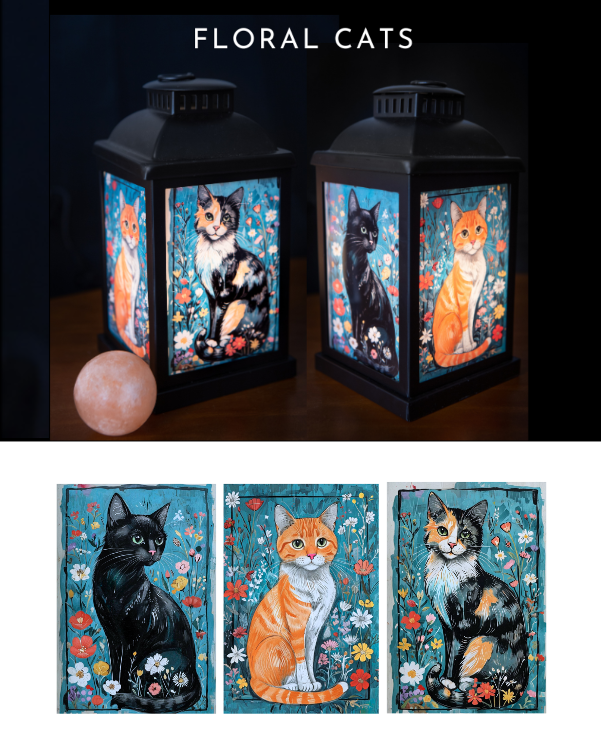 Floral Cats - Himalayan Salt Therapy Lantern