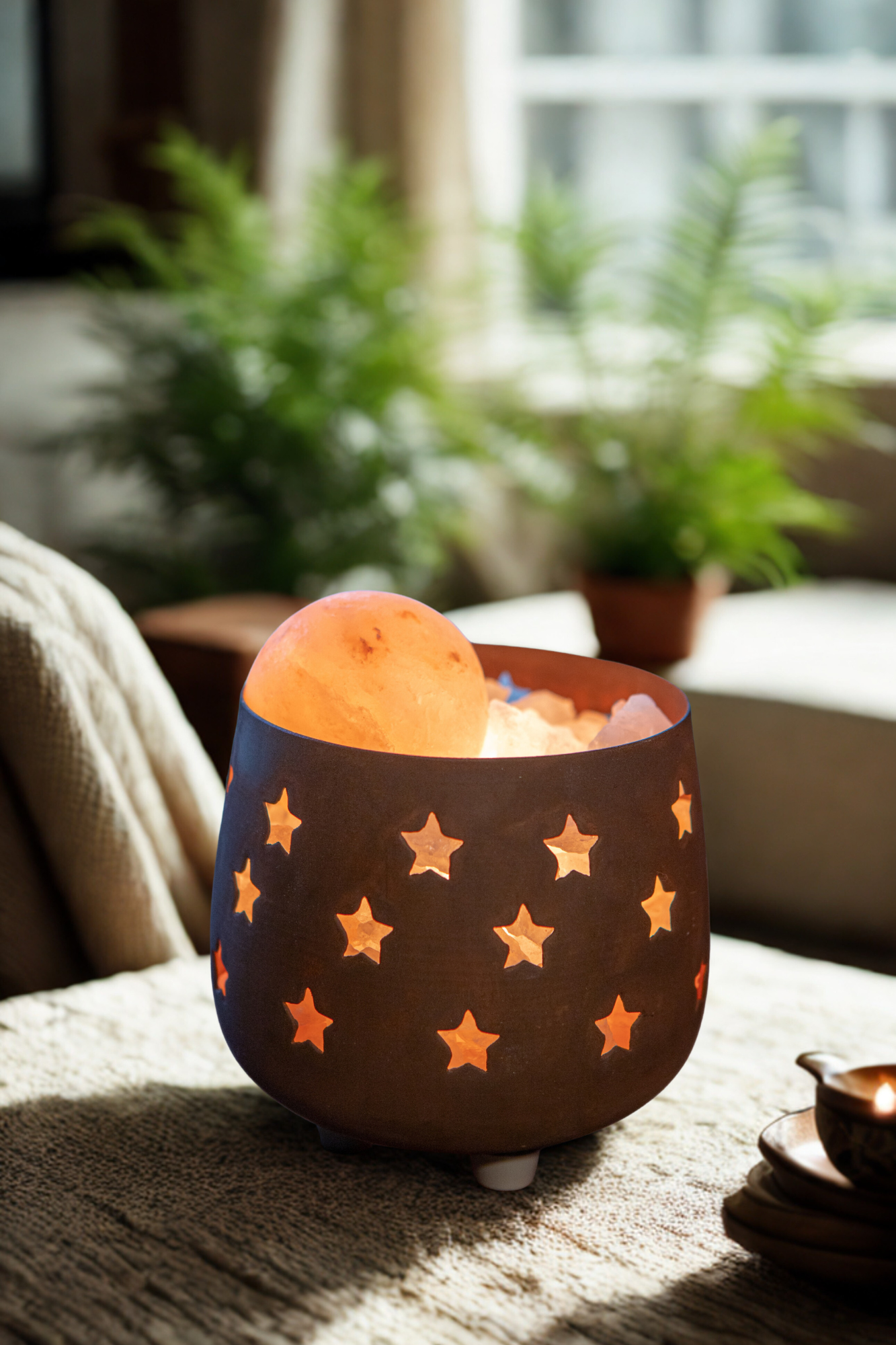 Handcrafted Rustic Star Himalayan Salt Therapy Lamp (1 Massage Ball)