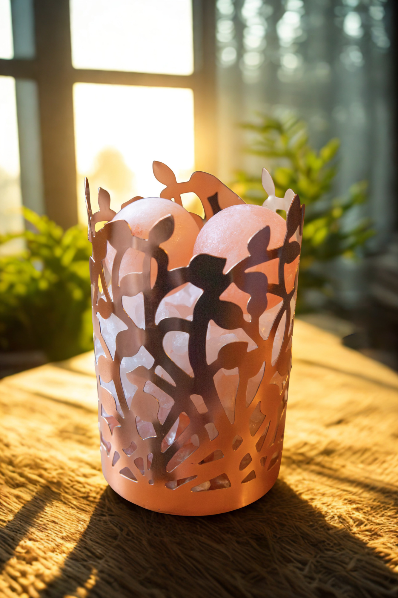 Handcrafted Golden Vine Himalayan Salt Therapy Lamp (2 Massage Balls)