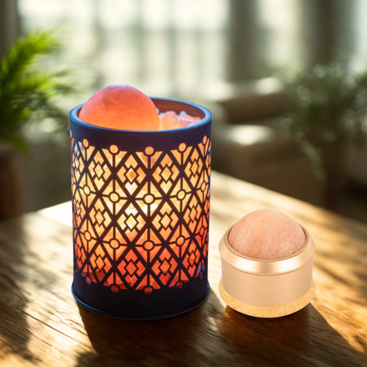 Himalayan Salt Therapy Lamp and Roller Ball Set- Iron Diamond