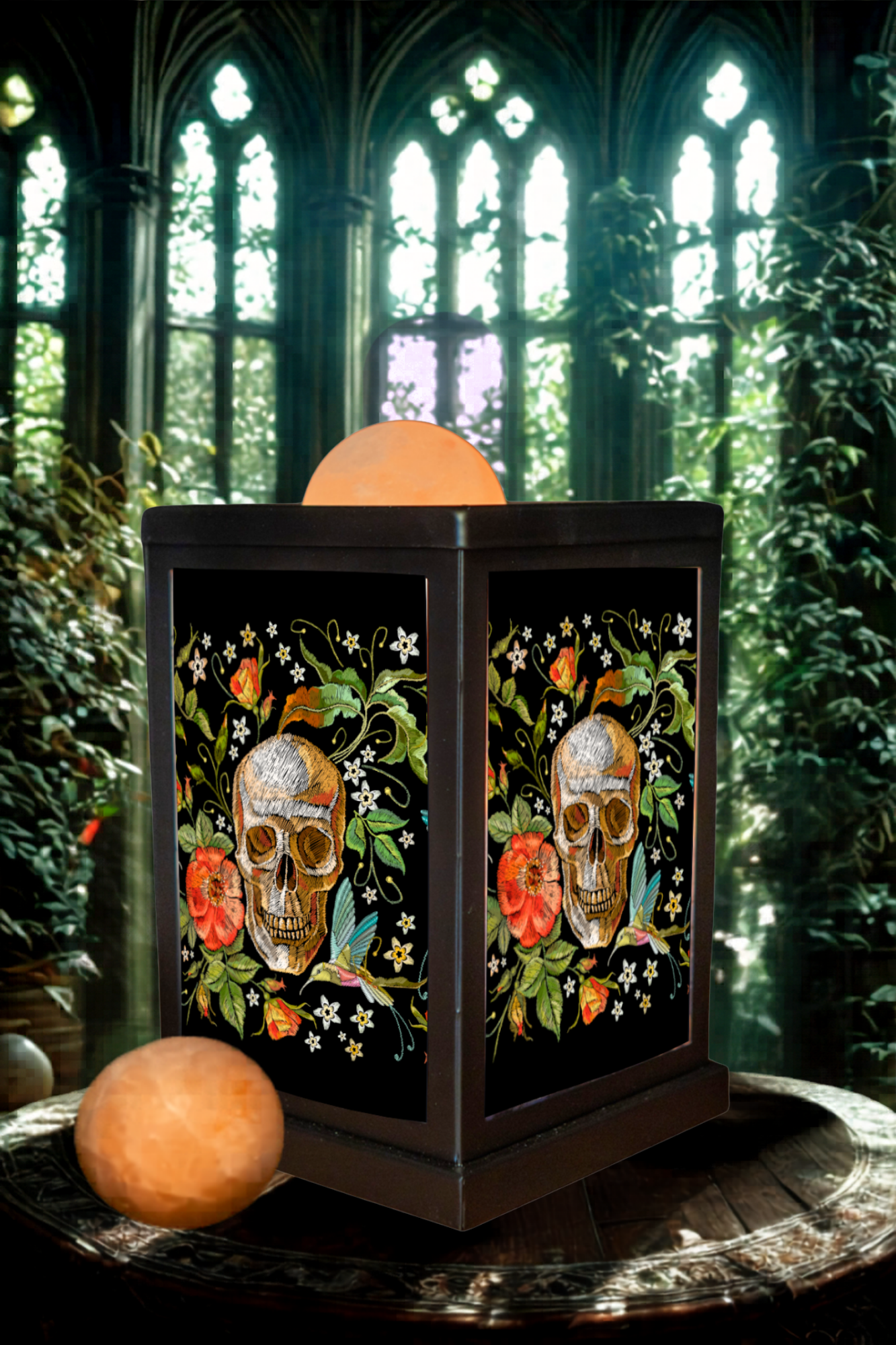 Floral Skull - Himalayan Salt Therapy Lantern (with 2 massage balls)