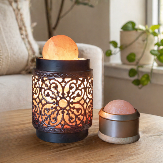 Himalayan Salt Therapy Lamp and Roller Ball Set- Burnished Bloom