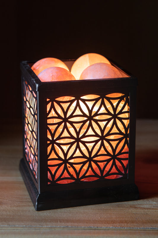 Flower of Life, Sacred Geometry - Himalayan Salt Therapy Lamp (with 4 massage balls)