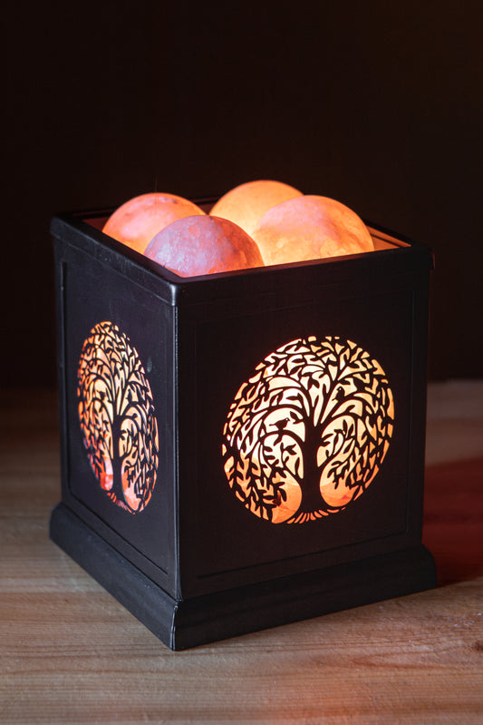Tree of Life Silhouette Himalayan Salt Therapy Lamp (with 4 massage balls)