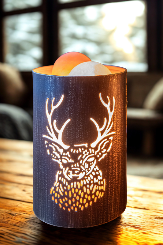 Handcrafted Rustic Stag Himalayan Salt Therapy Lamp (2 Massage Balls)
