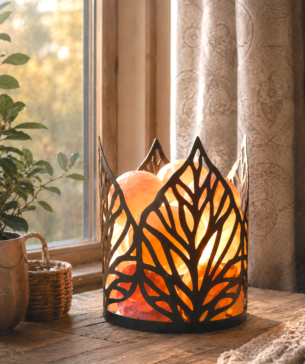 Nordic Leaf Himalayan Salt Therapy Lamp (With 3 Massage Balls)